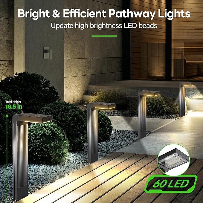 Light up your garden or walkway with these Solar Pathway Lights! 🌟 This 4-pack features bright 400LM motion sensor lighting, adjustable warm or cool white tones, and up to 12 hours of lasting illumination. Perfect for gardens, yards, and driveways, these IP65 waterproof, solar-powered lights offer durable, energy-efficient landscape lighting for any outdoor space.