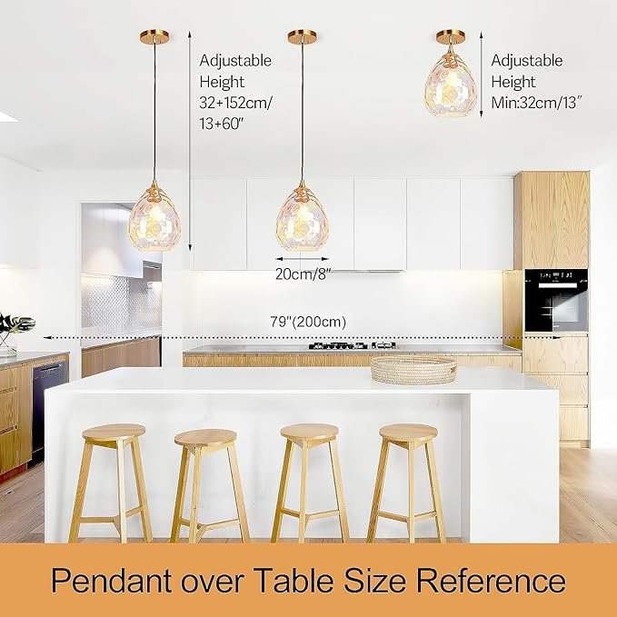 Homebelife Gold Stained Hammered Glass Shade 1-Light Art Deco Hanging Lamp Description: This pendant light features a gold-stained, hammered glass shade that exudes Art Deco elegance. Its warm glow and intricate design make it a perfect centerpiece for dining areas or entryways.