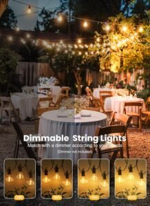 Brightown outdoor string lights with connectable, dimmable LED G40 globe bulbs, weatherproof 50-foot patio lights for backyard and porch use.