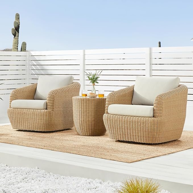 Elevate your outdoor space with the CHITA 3-Piece Patio Wicker Furniture Set! 🏡☀️ This fully assembled rattan bistro set features light brown wicker, plush beige cushions, and a stylish, space-saving design perfect for patios, balconies, and garden nooks. Durable, cozy, and ready to enjoy, this charming set is ideal for sipping coffee, relaxing, and adding a touch of casual elegance to your outdoor decor.