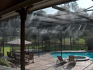 Patio Misting Kit - Pre- Assembled Misting System - Simply unpack and Attach - Cools temperatures by up to 30 Degrees - for Patio, Pool and Play Areas (60 Feet - 16 Nozzles)