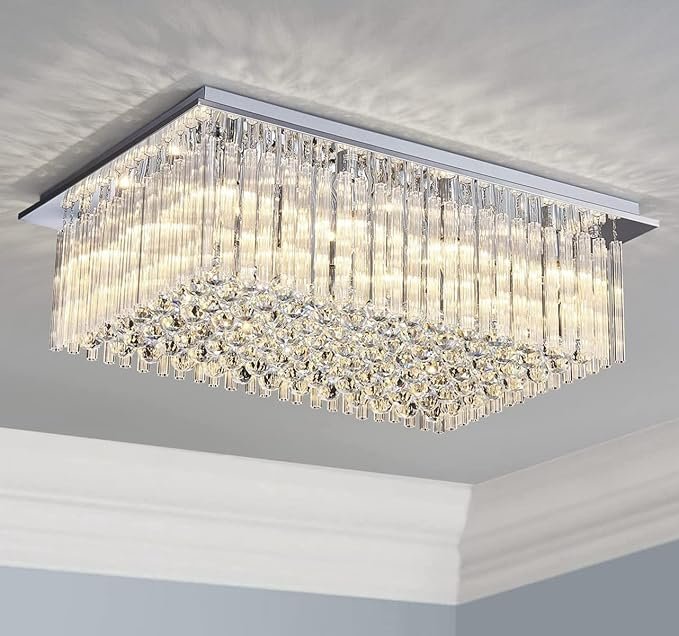 Saint Mossi 12-Lights Modern Chandelier Lamp K9 Crystal Chandelier Light Fixture,Modern Flush Mount Ceiling Light Fixture Raindrop Chandelier for Bedroom,Dining Room,Livingroom,