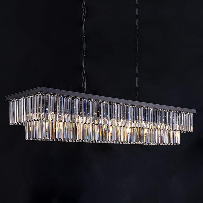 Wellmet Modern Crystal Chandelier Description: This fixture boasts a contemporary design with clear crystals and a chrome finish, ideal for modern interiors.
