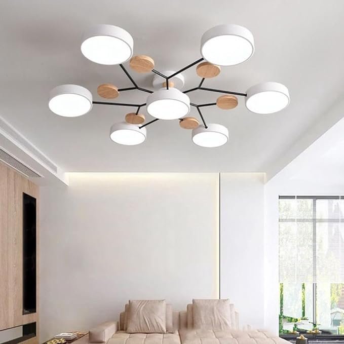 LTTKLMP Nordic Modern Wood Sputnik LED Semi Flush Mount Ceiling Light:Combining wood accents with a sputnik design, this fixture adds a Scandinavian flair to bedrooms or offices.