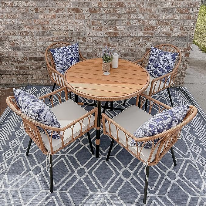 Upgrade your outdoor dining experience with the YITAHOME 5-Piece Patio Dining Set! 🍽️ This stylish wicker rattan set includes a durable table with an umbrella hole and four comfortable chairs—perfect for patios, balconies, gardens, and backyards. Weather-resistant and space-saving, it’s the ideal setup for al fresco meals and outdoor entertaining.