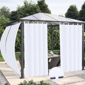 OutdoorLines Waterproof Outdoor Curtains for Patio - Windproof Tab Top Gazebo Curtain Panels - Privacy Sun Blocking Outside Curtain Set for Porch, Pergola and Cabana