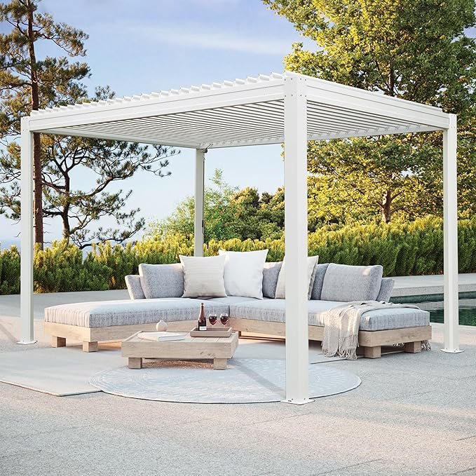 Backyard Pergola Ideas 9 Domi Louvered Pergola 10' x 10' Outdoor Aluminum Pergola with Adjustable Roof, Aluminum Frame, Efficient Drainage System for Patio, Deck, Garden,