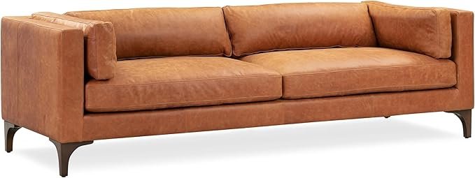 POLY & BARK Nolita 85" Sofa – Cognac LeatherCrafted with full-grain, pure-aniline Italian leather in a warm cognac tan, this sleek 85-inch sofa exudes luxury and rugged charm. It’s the ultimate Moto Boho statement piece—grounded, timeless, and effortlessly stylish.